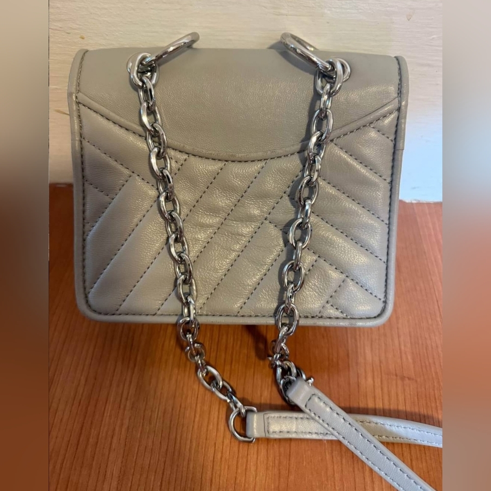 Tory Burch Alexa Quilted Mini Gray Leather Shoulder Bag Chain Strap - Picture 8 of 11